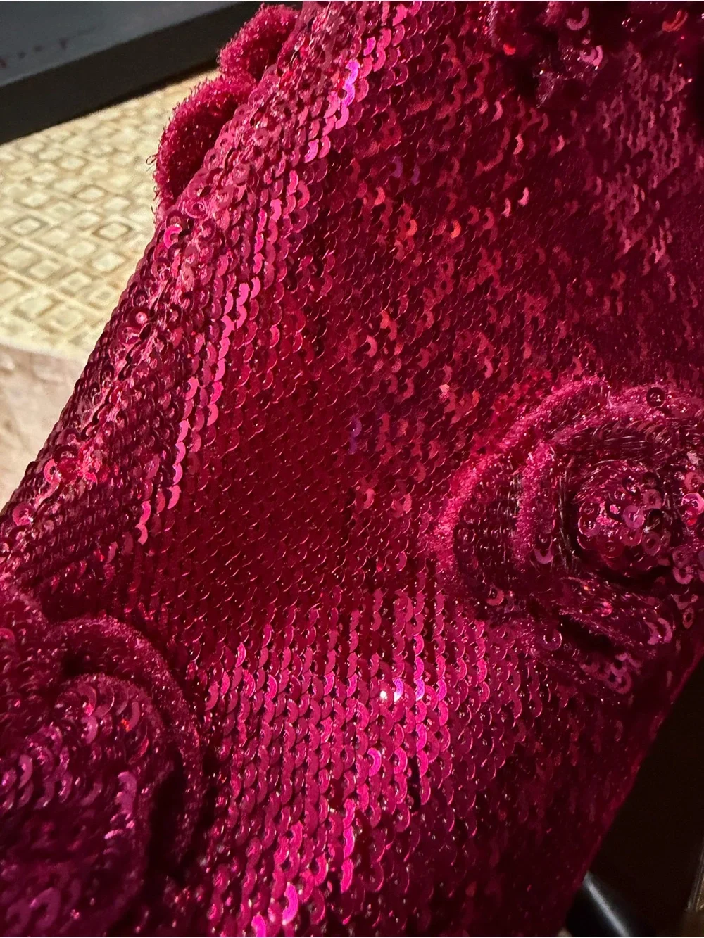 Betsey Johnson Deep Pink Velvet Sequin Floral Ankle Boots